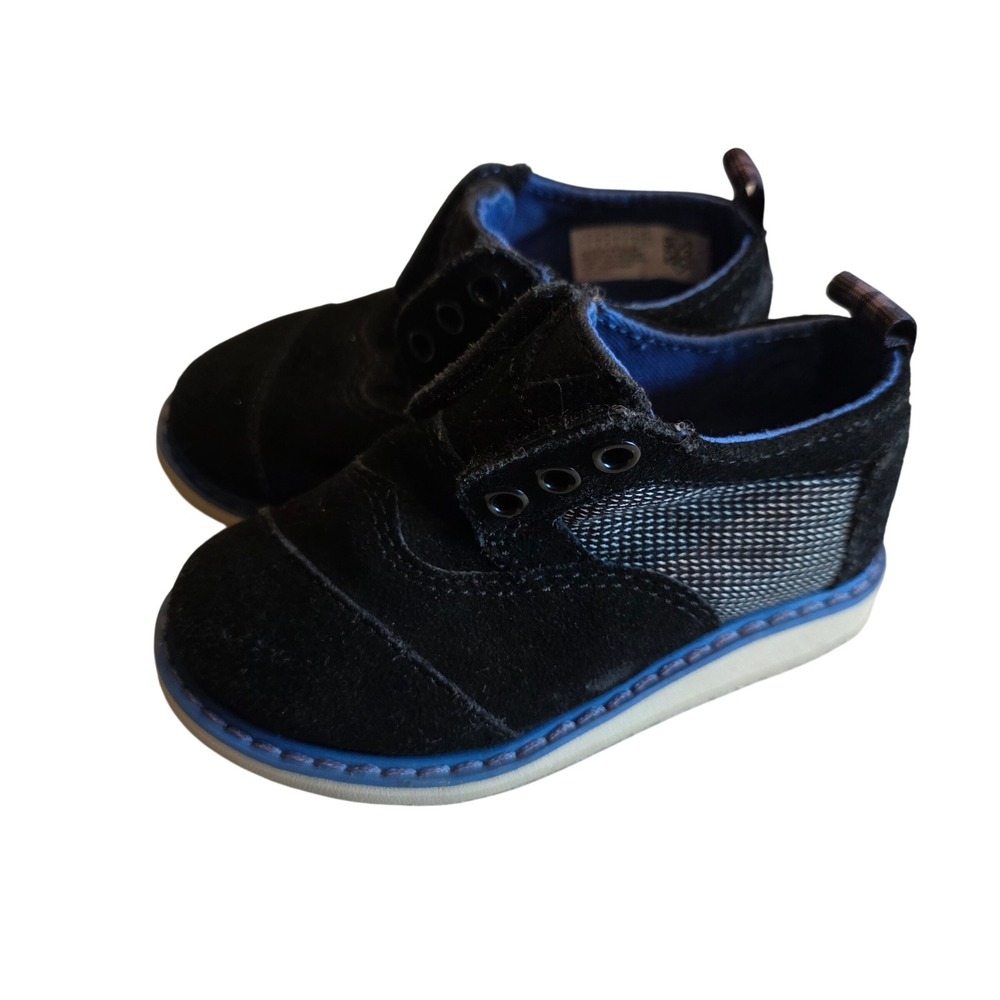 TOMS Toddler Brogue Oxford Chukka Shoes Black Suede Mesh Size 5 T5